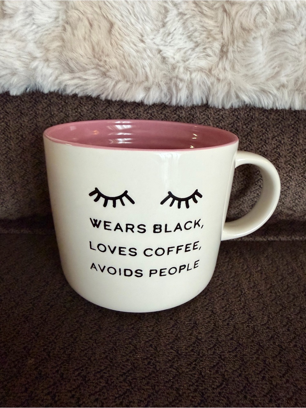 Ceramic Pink Interior Coffee Mug with Eyelash Design